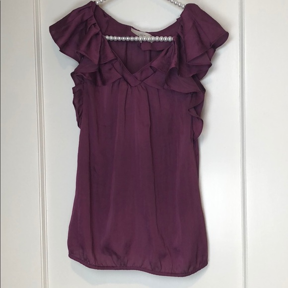 LOFT Tops - Ann Taylor LOFT Plum Ruffle Blouse Top